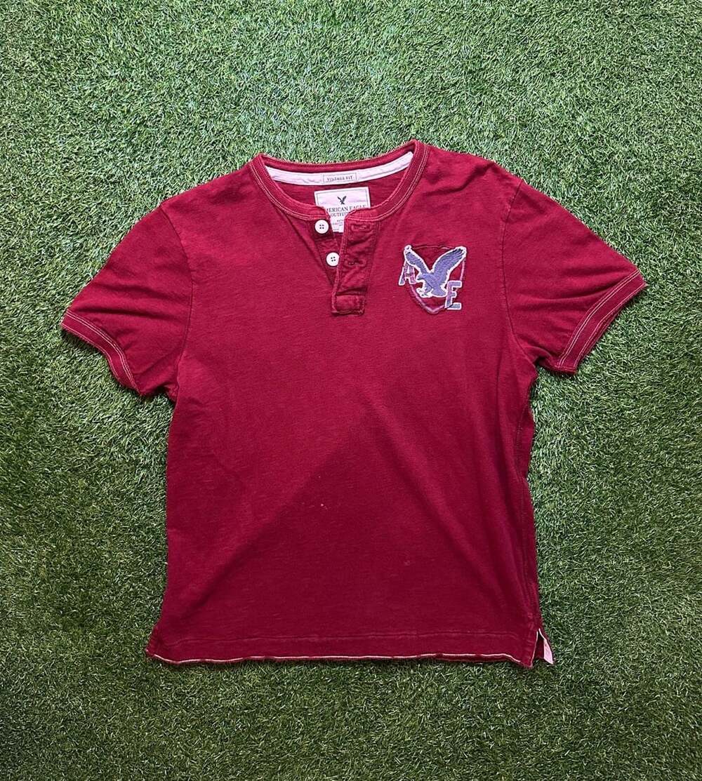 Y2K 2000s Distressed American Eagle Outfitters Henley Shirt.
